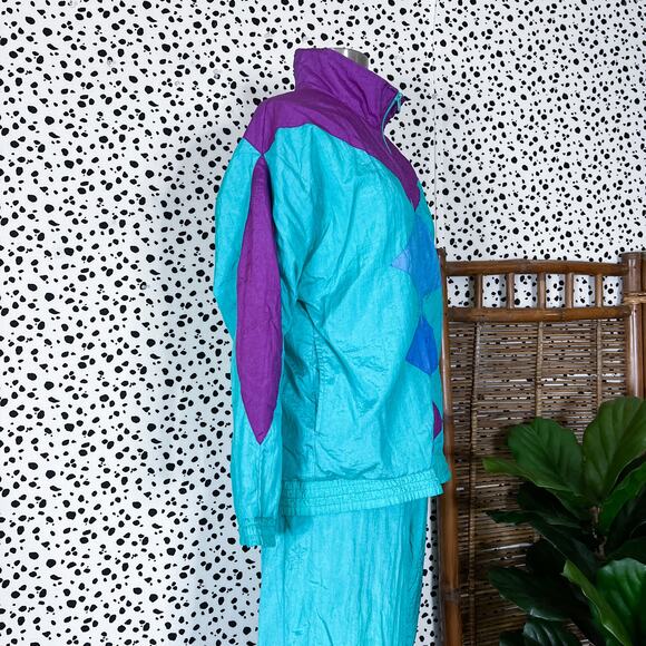 Vintage | 80s Women’s Bocoo Teal Matching Retro Windbreaker Swishy Workout Set M - Picture 4 of 13